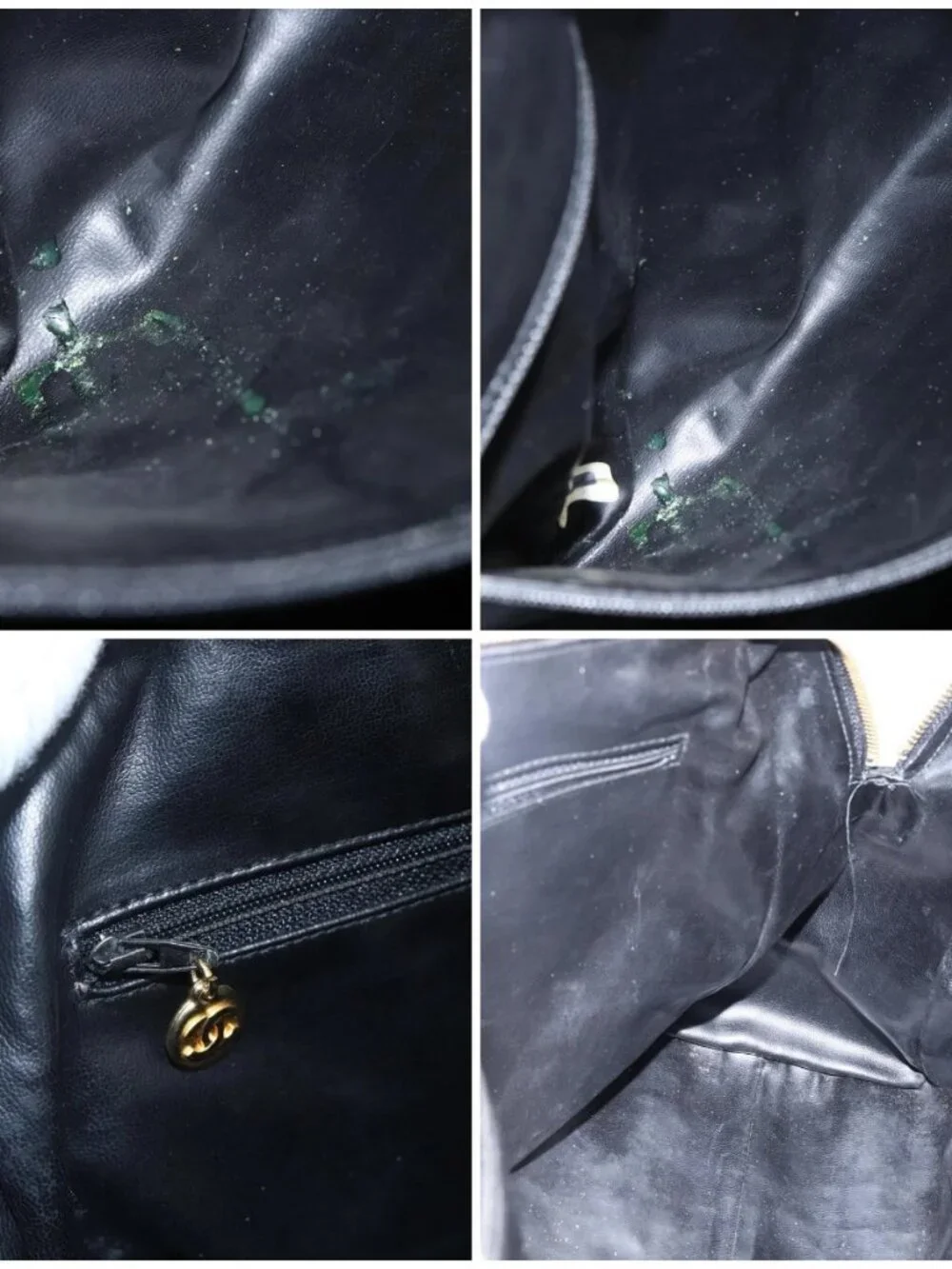 CHANEL Hand Bag Lamb Skin Black Gold CC Auth